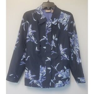 Chico's High Seas Floral Raincoat Size 1 Womens S/M Blue Purple Zipper Pockets